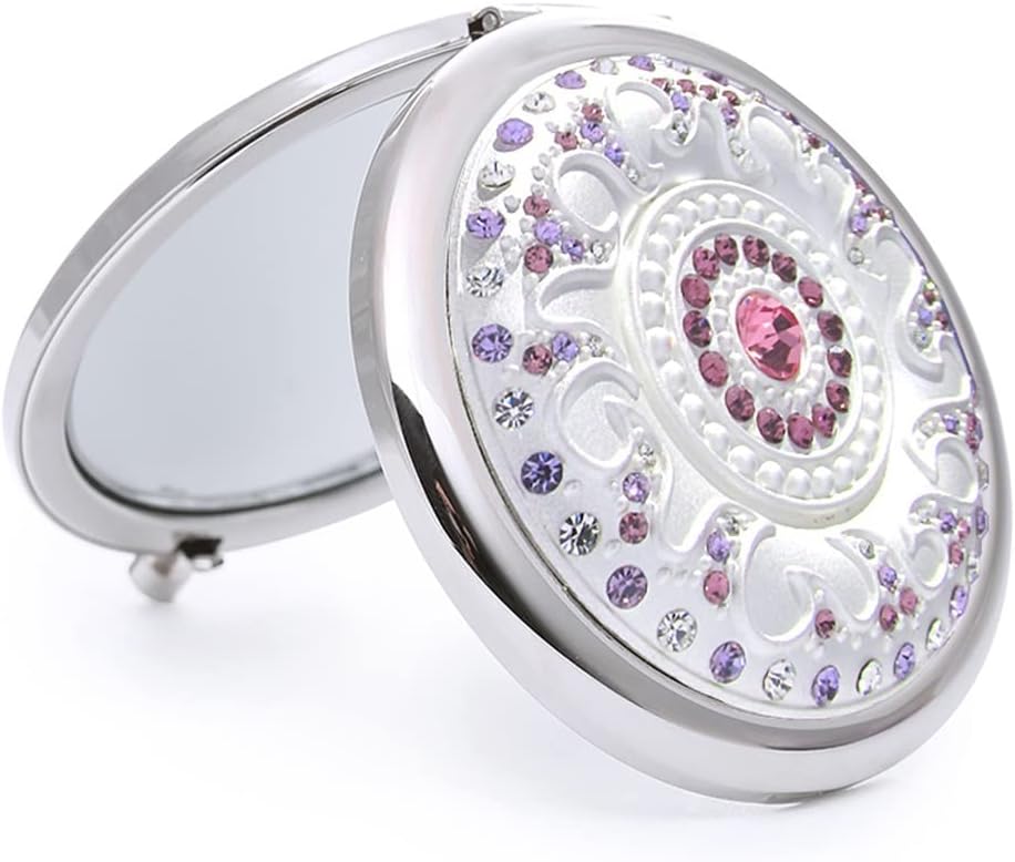 Silver Round Folding Portable Makeup Small for Girlfriends Gift