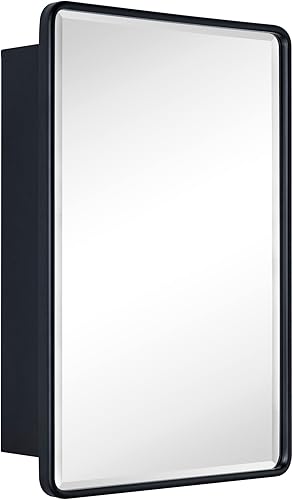 Miniatura 3 de TEHOME Gabinete de medicina de baño de montaje en superficie de 16x24 en negro con espejo, gabinete de medicina con marco de metal negro mate y