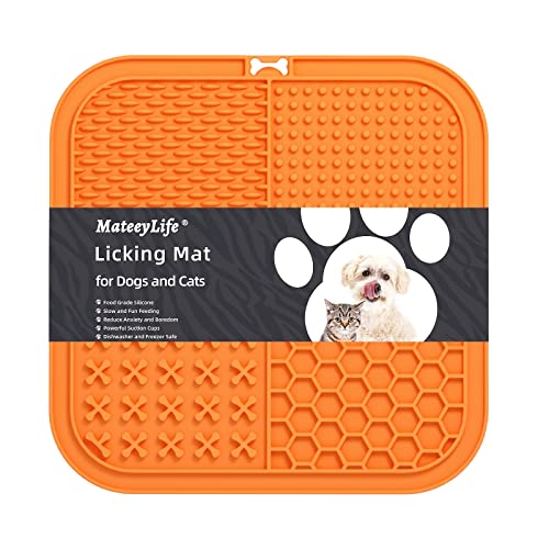 MateeyLife Large Licky Mats for Dogs and Cats, Lick Mats with Suction Cups for Dog Anxiety Relief, Cat Peanut Butter Lick Pad for Boredom Reducer, Dog Slow Feeder for Bathing Grooming Orange