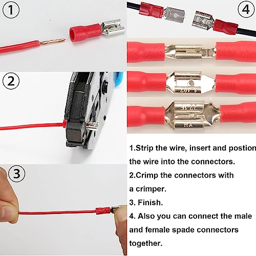 Image of Feggizuli 350pcs 19 Types Crimp Connectors, 2.8mm, 4.8mm, 6.3mm Male and Female Spade Terminals, Copper, Red, Blue, Yellow