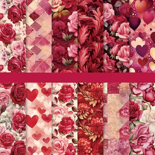 Papier scrapbooking cœur et rose idéal pour créer un album photo personnalisé à offrir