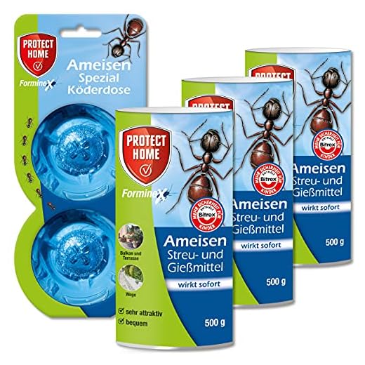 Protect Home 3x 500g FormineX Ameisen Streu-& Gießmittel N + 2 Stück Köderdose Spezial