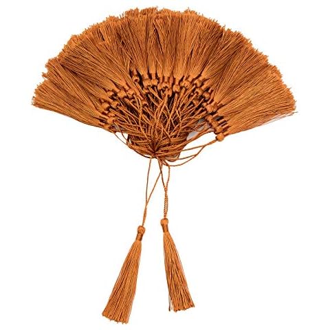 VAPKER 100 Pieces Bronze Tassels 13cm/5-Inch Silky Handmade Soft Tassels Floss Bookmark Tassels with 2-Inch Cord Loop for Jewelry Making, DIY Projects, Bookmarks Cover