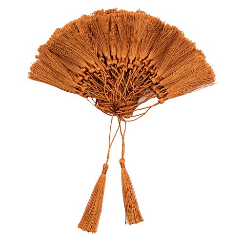 Image of VAPKER 100 Pieces Bronze Tassels 13cm /5-Inch Silky Handmade Soft Tassels Floss Bookmark Tassels with 2-Inch Cord Loop for Jewelry Making, DIY Projects, Bookmarks