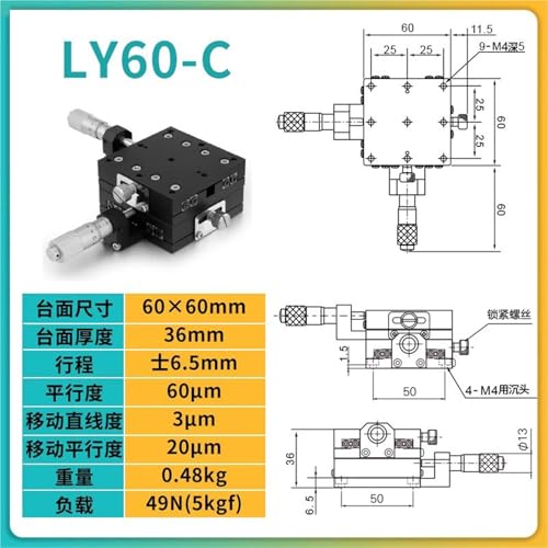 Mesa de elevación cruzada LY60-C con ajuste micrométrico central para ejes XY 2