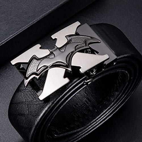 Dubulle Designer Ratchet Belt for Men Top Leather Black Autoamtic Buckle Adjustable Sliding for Casual Party Gift