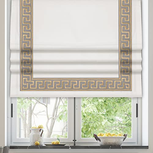 AureSun Cordless Roman Shades, Blackout Washable Roman Shades,White Grey Embroidered