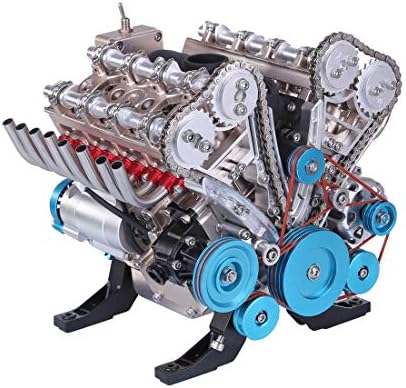 Amitas V8 Engine Kit, Metal 8-cylinder Simulated Engine Model with Working Function, 1/3 V8 Car Engine Model for Children & Adults
