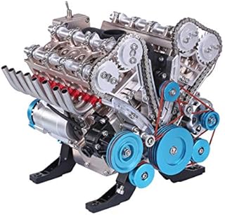 Amitas V8 Engine Kit, Metal 8-cylinder Simulated Engine Model with Working Function, 1/3 V8 Car Engine Model for Children & Adults
