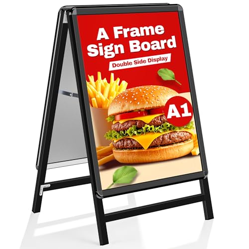 WIIGO Panneau de Trottoir A1 - Stop Trottoir Extérieur, A-Board Double Face Porte-Affiche, Signe pour la Publicité, Restaurants & Parkings (Noir, A1)