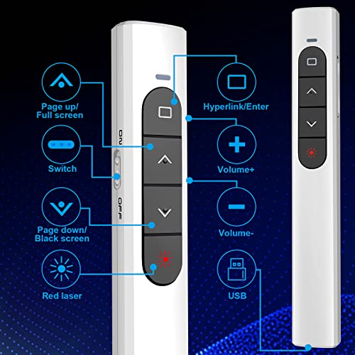 Image of Presentation Clicker Wireless Presenter Remote with Hyperlink & Volume Remote Clicker for PowerPoint Office Classroom Presentation Remote Control Pointer Slide Advancer (Battery Included)