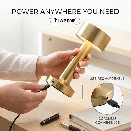 Image of Table Lamp /Table Lamp Study Room /Lamp Table /Led /Wireless Led Touch 3 Mode Metal /Bed Lamps Bedroom Side /Rechargeable Metal Touch /Warm Lighting /Bedside Lamp /Nightstand Lamp (Golden Lamp)