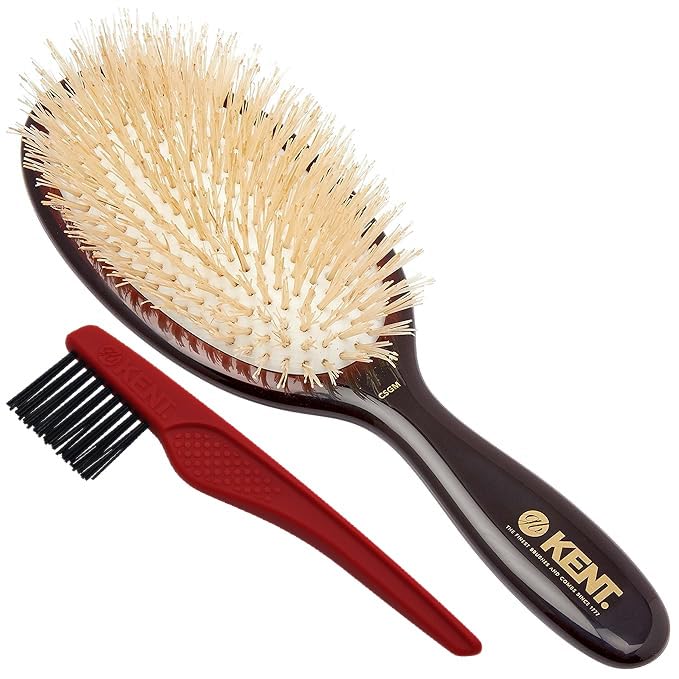- Kent CSGM 7.75" Classic Shine Medium Oval Cushion Straightening Brush and Hair Detangler - Soft White Boar Bristle Hair Brush - Shine Hair Brush and Scalp Scrubber for Mid-Length Fine or Thinning Hair