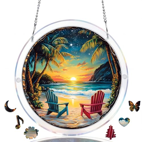 WOODBESTS Acrylic Jigsaw Puzzle Suncatcher 83 Pieces-Beach Vacation DIY Acrylic Puzzle Sun Catcher Window&Garden Decor Unique Gifts for Mom Women Wife Sisters Aunt Besties 7.4in