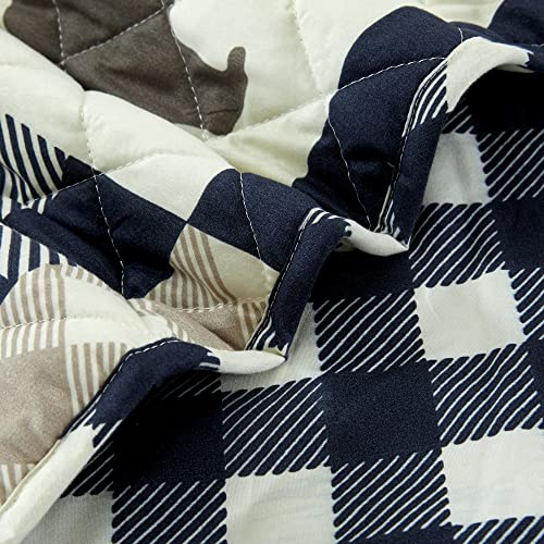 Juego de edredón reversible de 3 piezas azul marino ropa de cama rústica Orson King 7