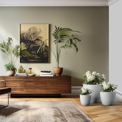 Image of Kante 18 inch,14 inch,10 inch Dia Concrete Round Planters (Set of 3), Outdoor Indoor Large Planter Pots with Drainage Hole for Home Patio Garden, Pure White