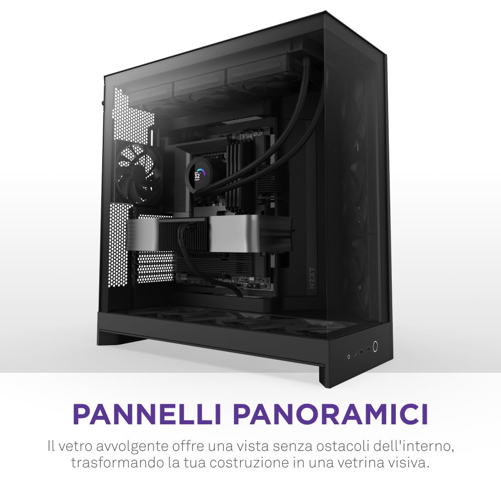 NZXT H9 Flow (2025) – Grande Case PC ATX Mid-Tower a Doppia Camera con Flusso d'Aria – Include 3 Ventole da 140mm e 1 da 120mm – Supporto Radiatore da 420mm – Vetro Temperato – Nero