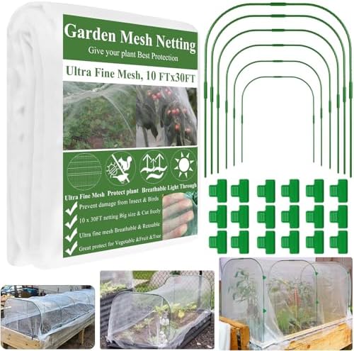 Garden mesh netting kit with hoops and clips for raised beds
