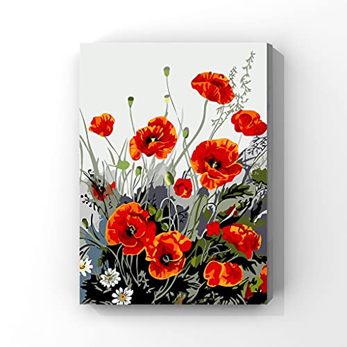 Komidea DIY Acrylmalerei Erwachsene Malen nach Zahlen Kits mit Malpinsel, tanzende Blume DIY Malen nach Zahlen 40,6 x 50,8 cm mit Holzrahmen Cover