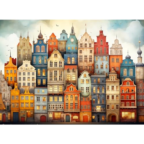 MISITU Art Jigsaw Puzzle 1000 Pieces for Adults - Colorful City - 1000 Jigsaw Puzzles for Children, 50 cm x 70 cm