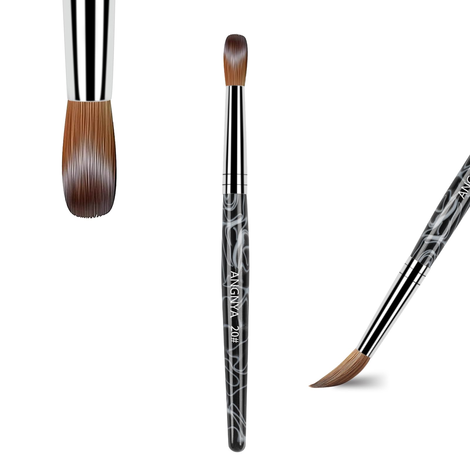 ANGNYA Acrylic Nail Brush, 100% Kolinsky Nail Brushes for Acrylic Application with Black Handle Nail Art Brush Manicure for Women for DIY Home Salon Size 20(Only 1 Brush)