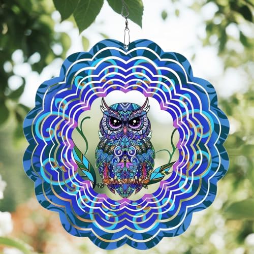 YTAONS 12 in Wind Spinners Birthday Gifts for Women Mom Wife Grandma,Outdoor Hanging Wind Spinners 3D Stainless Steel Wind Sculpture for Garden Yard Art Decoration (Owl)