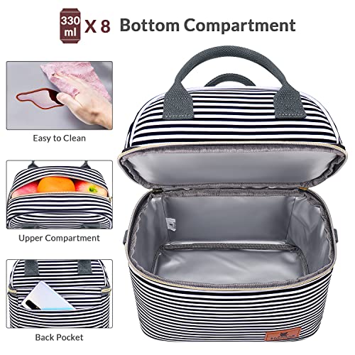 Hafmall Insulated Lunch Bag For Women Men, Dual Deck Lunch Tote Bag With Shoulder Strap, Reusable Adult Lunch Box For Work, Stripe #TOP1
