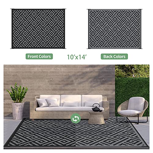 Image of GENIMO Outdoor Rug, Waterproof Plastic Rugs 10'x14' for Camping Black Grey