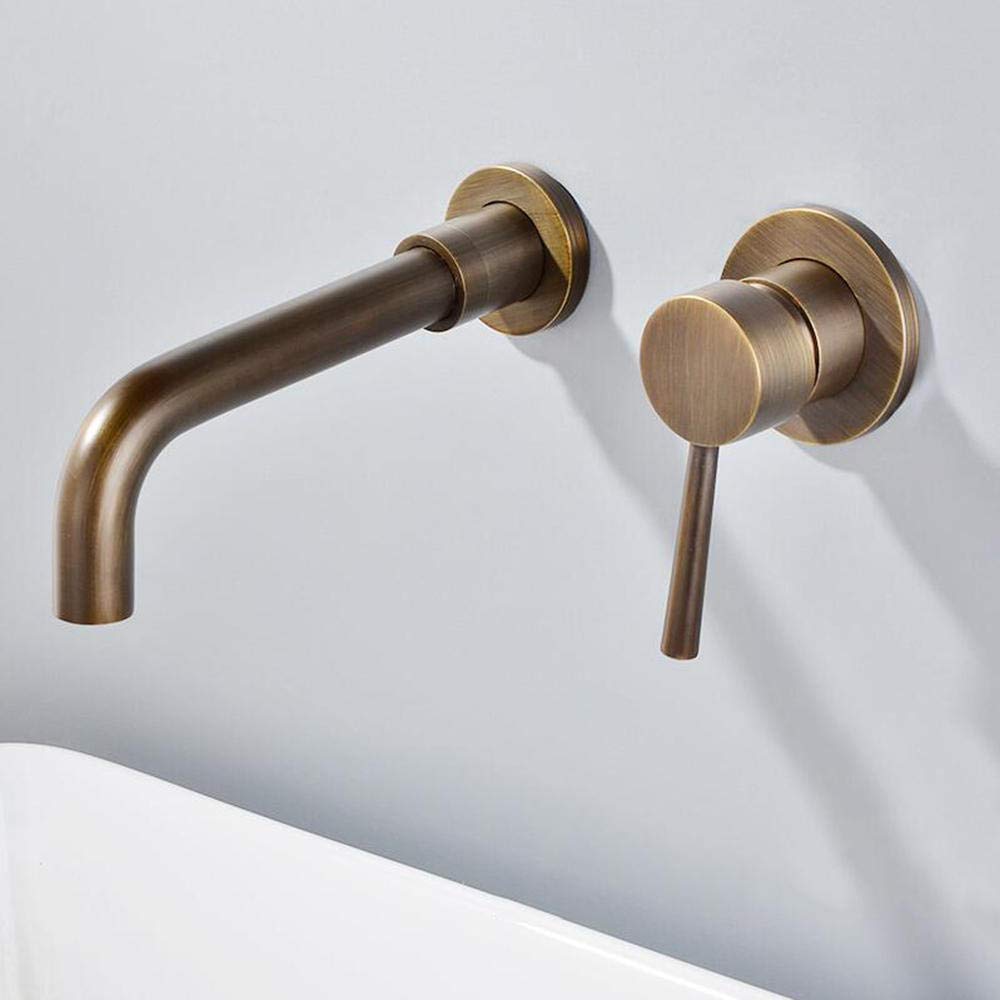 Cobre, grifo de pared bano, grifo fregadero monomando, baño, grifo del lavabo, grifo de pared lavabo, grifo lavabogrifos lavabos, grifo de una pieza-Color antiguo_UNA