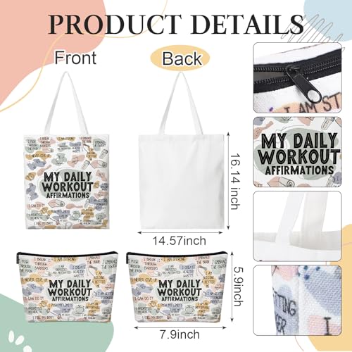 2 Pcs Daily Affirmations Canvas Makeup Bag Tote Bag Workout Gifts for Women Mental Health Gym Lover Gift for Mom Teacher2