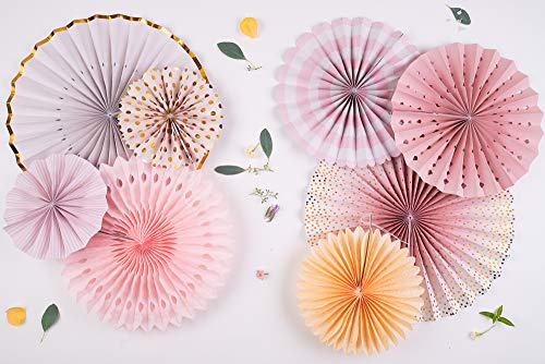 Papakit Origami Wall Decoration Set (8 Assorted Round Paper Fans) Birthday Party Baby Shower Wedding Events Decor | Creative Art Design Pattern (Sparkling Pink Rose Blush, 8 Piece Set) #TOP3