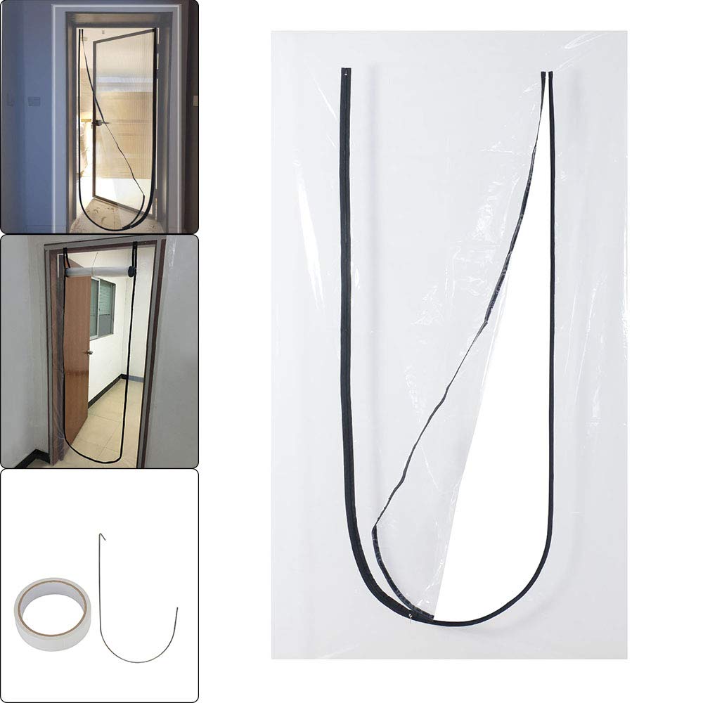 YORKING Dust Door Cover Barrier with Zip 220 x 120 cm Reusable Door Dust Guard Building Transparent Door Protector Plastic Painting Drop Cloths Door Curtain U Shaped