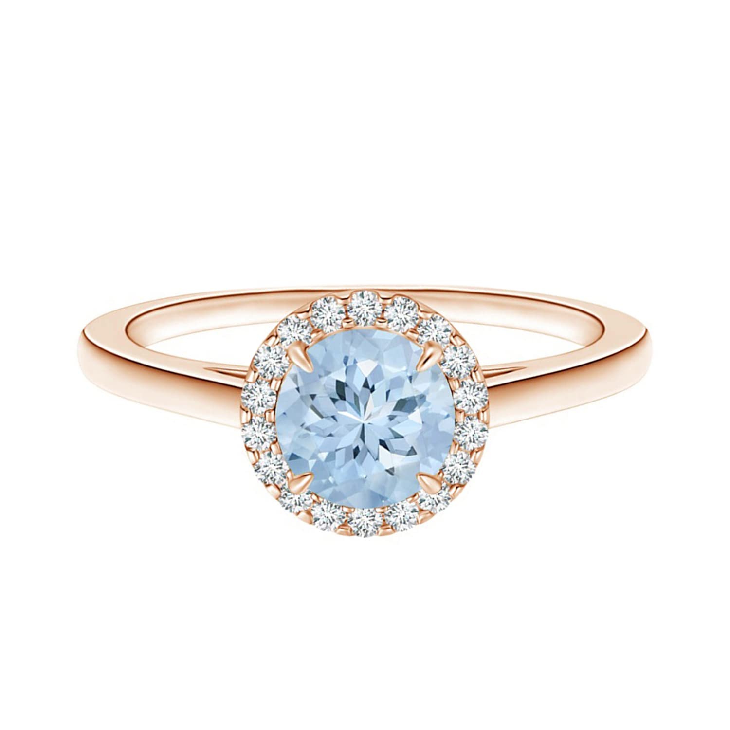 Shine Jewel Piedra preciosa de aguamarina azul redonda de 5 mm Plata de Ley 925 Acentos de solitario Promesa Anillo