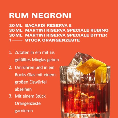 BACARDÍ Reserva 8 Jahre alter Premium Caribbean Rum, 40% Vol., 70 cl/700 ml, im Eichenfass gereifter Karibik-Rum, 8 Jahre unter karibischer Sonne gelagert, ideal als Geschenk