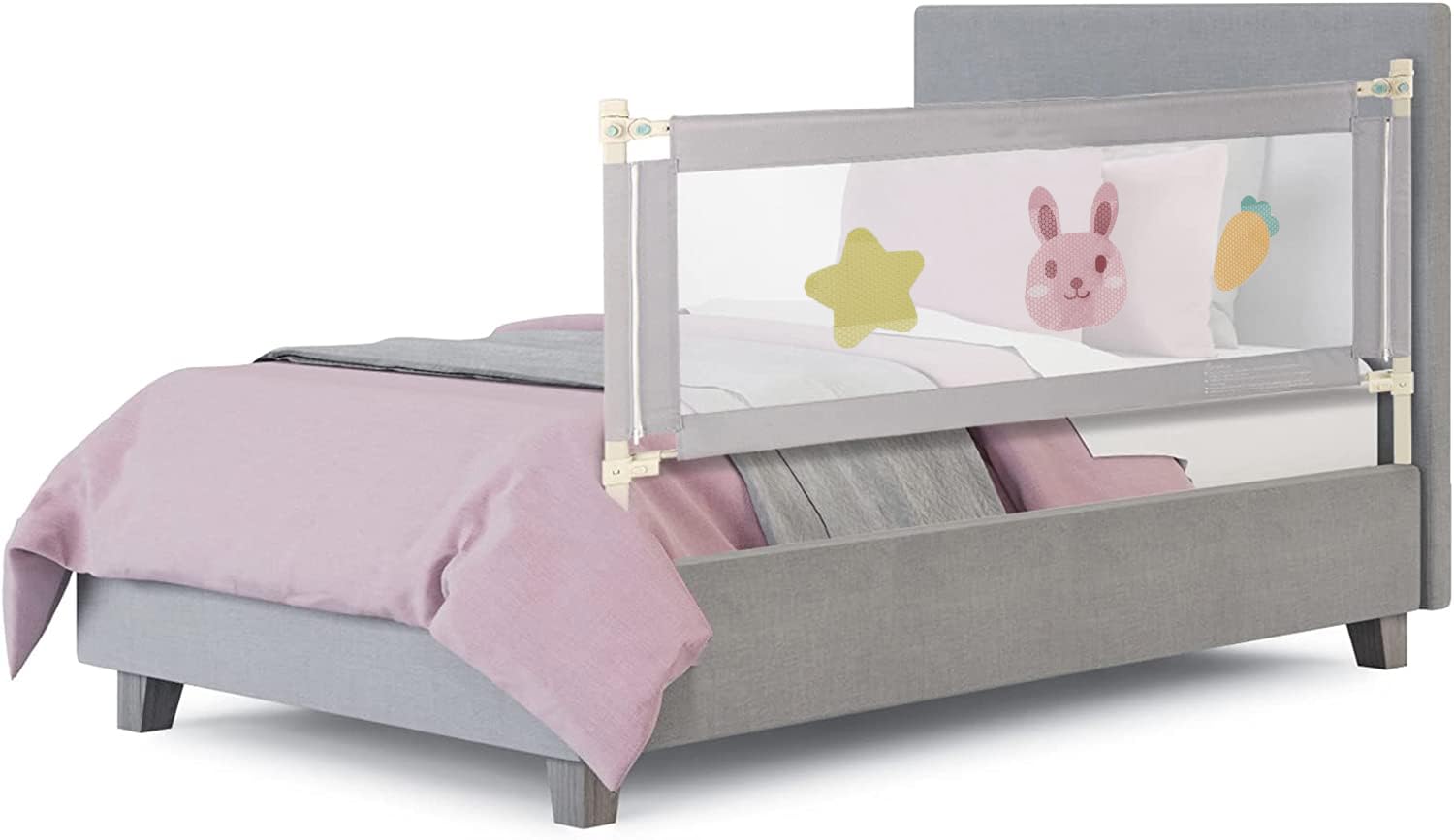 GGEROUToddlers Bed Guard Rails,Extra Tall Infants Safety Bed Guardrail,Height Adjustable Baby Bed Rail Guard w/Breathable Mesh & Double Safety Child Lock,Extra Long Crib Rail Guard (Pink/59 inch)