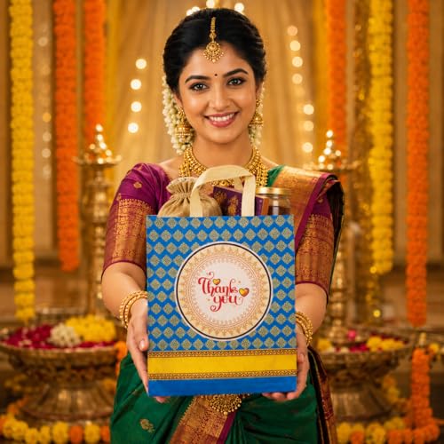 Image of Return gift bag (Thank you Bags) / Birthday Party Return Bag /Wedding Gift Bag (Thamboolam bags) - Medium size (9x11) - (Blue, Pack of 20 bags)