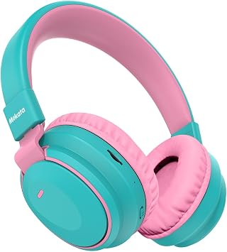 Mokata Kids Headphones Bluetooth 5.3 Wireless Lightweight Fast Charging 68 Hours Play Time Volume Limited 85/94dB Over Ear Foldable with Built-in Mic for Toddler Boy Girl Tablet Pad Cyan