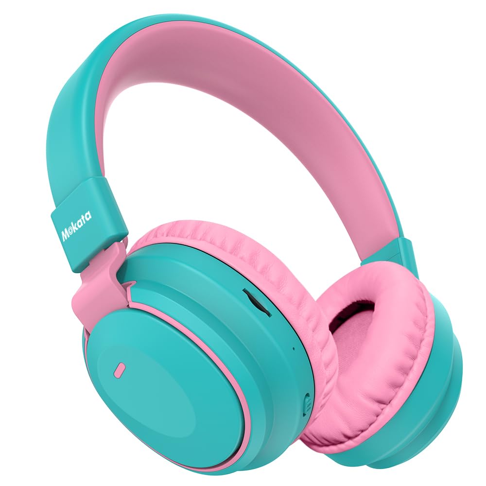 Mokata Headphones Kids Bluetooth 5.4 Wireless Play Time 68H Safe Volume Limit 85/94dB Over-Ear Foldable Headset,Fast Charging,with Aux Cord Built-in Mic For Toddler Child Pad Study Tablet Pink