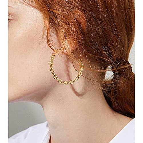 Cmjlbm Hoop Earrings Chain Shape 2 Inch Gold-Plated 925 Sterling Silver Earrings For Women Girls #TOP2
