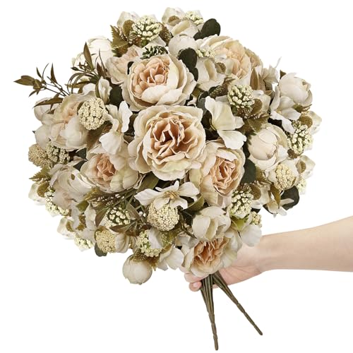Tobilu White Peonies Artificial Flowers - 2 Bundles