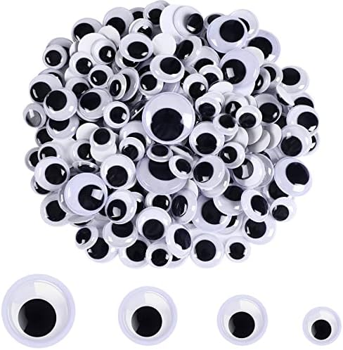 200 Pieces Wiggle Eyes, FEBSNOW Googly Eyes Self Adhesive Black White Plastic Googly Eyes Mixed Assorted Sizes Sticker Eyes for DIY Crafts Decoration(6mm -12mm)