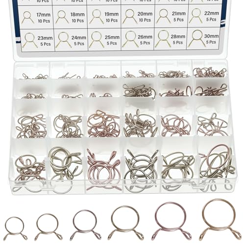 JTAREA 24Tailles Collier Durite Essence Clip à Ressort Tuyau 260Pièces 5-30MM Serrage Durite Essence Serre-joints à Tuyaux Colliers de Serrage de Carburant Set pour Moto Scooter ATV