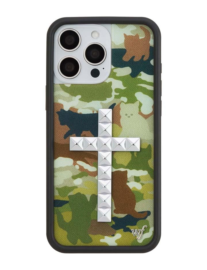 Image of Wildflower Cases - Compatible with iPhone 16 Pro Max | Protective Black Bumper, 6.5ft Drop Test Certified, Women Owned Small Business | Stud Cross Cat Camo