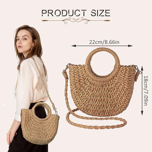 Woven Purse Straw Handbags for Women, Minimalist Summer Straw Beach Purse, Top Handle Woven Crossbody Shoulder Bag for Beach, Pool, Shopping, Dating, Coffee2