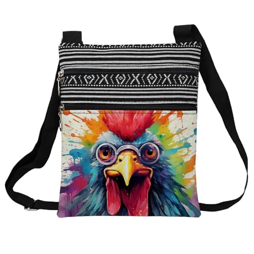 Glasses Rooster Messenger Bag Small Ethnic Pattern Printed Adjustable Strap Crossbody Zipper Bag Glasses Rooster Phone Bag Wallet Cute Shoulder Handbag for Women Friends