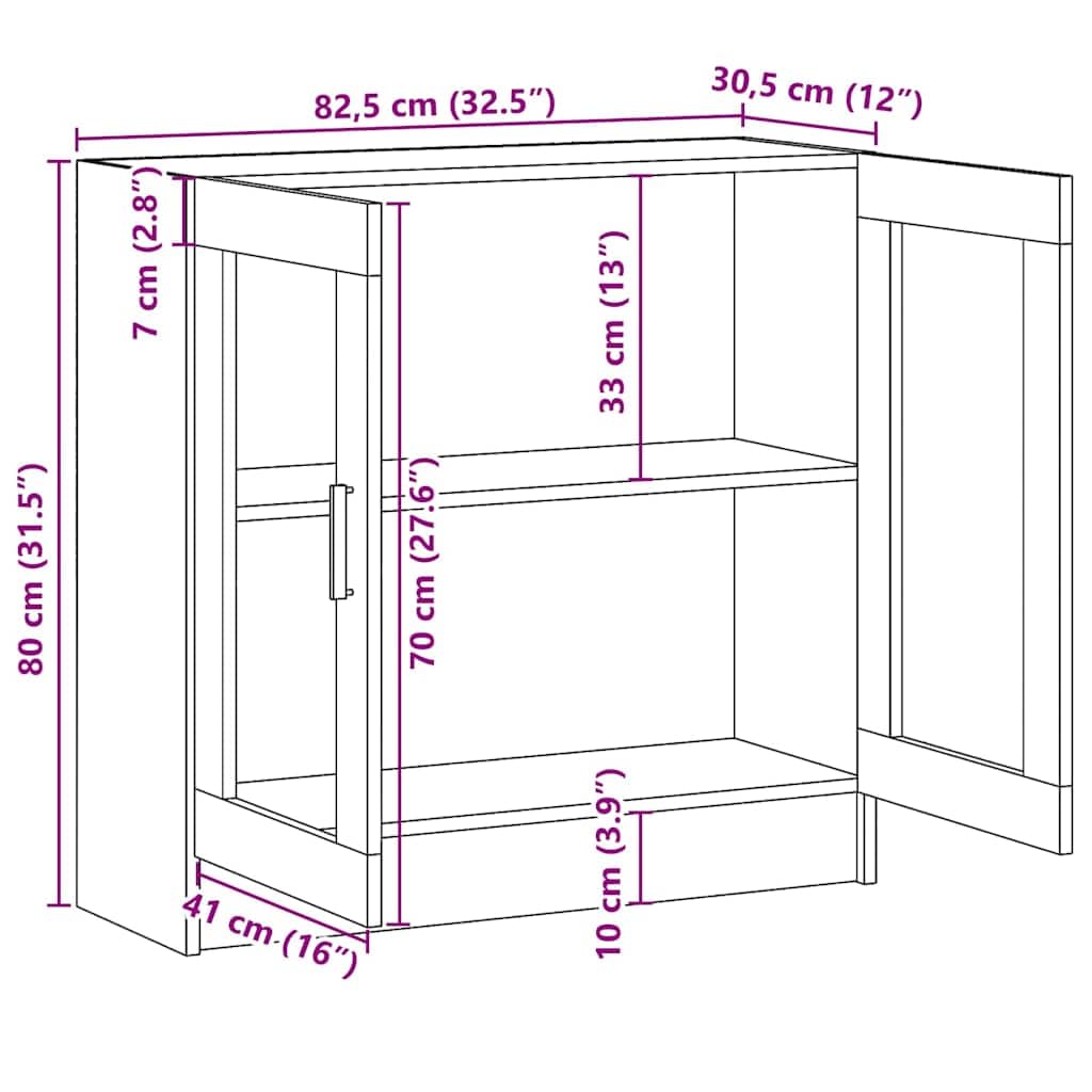 Szafa z witryną, dąb wędzony, 82,5 x 30,5 x 80 cm, materiał drewnopochodny, szkło, meble z 2 półkami i szklanymi drzwiami, do salonu, gabinetu, biura, pokoju dziecięcego, korytarza