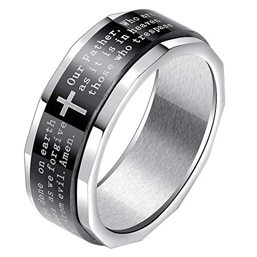 JAJAFOOK 8mm Unisex's Stainless Steel Jesus Christian Bibles Cross Spins Ring for Anxiety 11