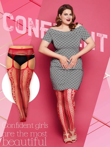 Image of Jadive 6 Pairs Women Plus Size Suspender Tights Fishnet Thigh High Stockings Garter Belt Lingerie Pantyhose