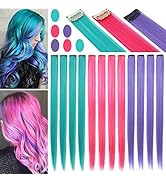 Fcysws 12 farbige Clip-In-Haarverlängerungen, 55 cm, hitzebeständig, synthetisch, glatt, für Frau...