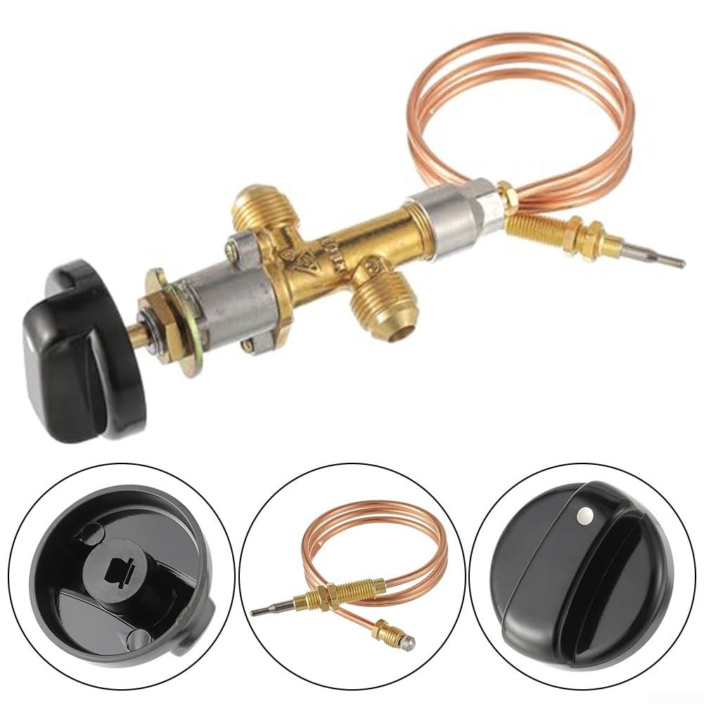 Sicherheitsregelventil-Set, Niederdruck Lpg Propangas Kamin Feuerstelle Flammenausfall Sicherheitsregelventil Kit inklusive Ventil, Knopf und Thermoelementdraht für Gasgrill Kamin Grill 12 x 6 x 5 cm